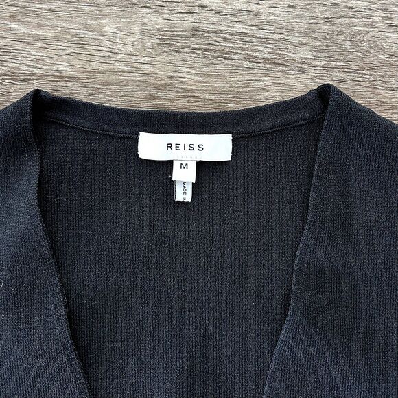 EUC Reiss Sophie Black Knit Top Medium Sheer Mesh Sleeve Pullover Sweater Chic - Picture 6 of 16